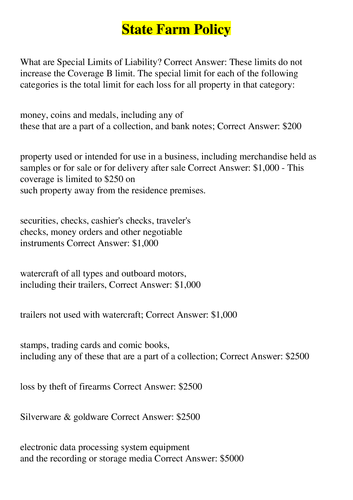 Preview image of State Farm Policy document